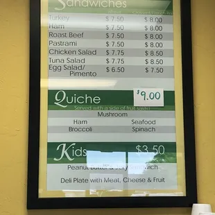 a menu for sandwiches