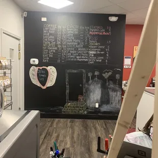 a chalkboard wall with a blackboard