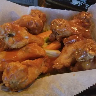 a basket of chicken wings