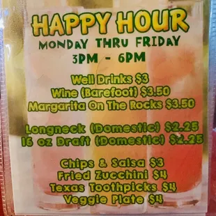 Happy hour menu