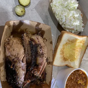 Brisket! Coleslaw! Both very good! So far best brisket in GA that i have tried that has good taste and falls apart!!