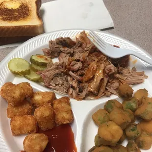 Def worth a stop by this barbecue joint! The barbecue is delicious and the okra was perfectly crispy!  Tater tots were awesome as well.