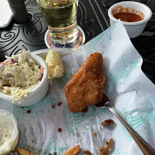 Fish and chips with bland coleslaw