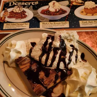 Chocolate and caramel brownie Sundae