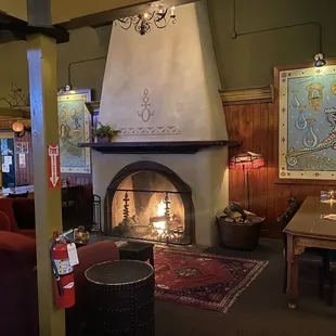 Restaurant fireplace.