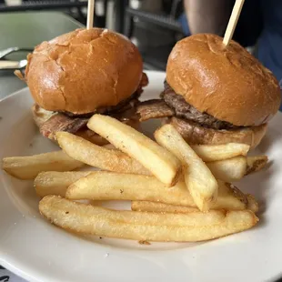 Happy hour sliders and fries