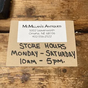 McMillans antique shop hours