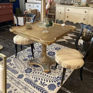 Game table and regency chairs vintage vinyl floor mats