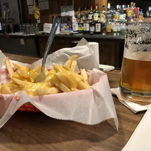 Cheese fries and beer