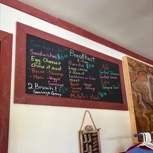 a menu on the wall