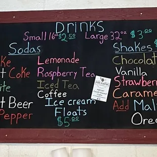Drinks menu