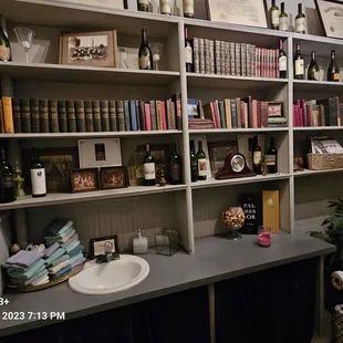 Sophisticated mens rest room. Interesting touch.