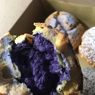 Ube cream puff close up