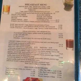 Breakfast menu ONLy