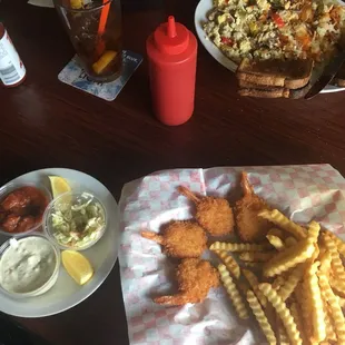 McQueen scramble, shrimp and fries