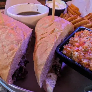 Italian beef w/ waffle fries and Italian relish