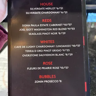 Wine menu