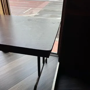 Water leaking onto table and for from roof where food is located for Sunday buffet.