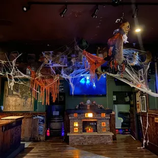 a bar decorated for halloween