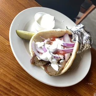 $9 Gyro Wrap with two pieces of leather