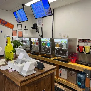 the counter area of a restaurant