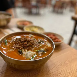 Knife Cut Noodle in a Spicy Chicken Broth (Spicy Kalguksu)