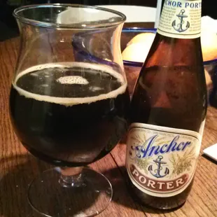 Anchor Porter, from Anchor Brewing Company, San Francisco, CA. Dark, but smooth flavors. Good sipping beer.