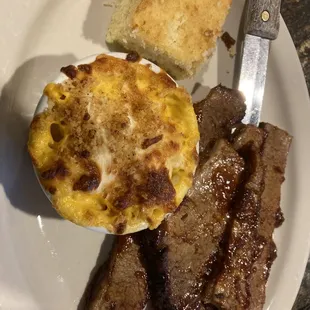 Brisket with Mac and cheese and cornbread