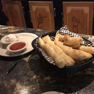 My favorite breadsticks in the world! I love those sauces, too!