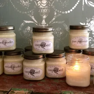 soy candles, scented &amp; labeled exclusively for me &amp; mrs. jones, named for some of our favorite neighborhoods in town.
