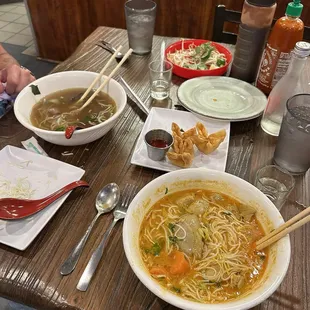 Coco soup, Fried Crab Rangoon, brisket Pho