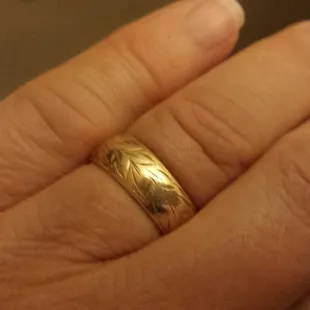 Custom wedding ring. Hubby got a matching one!