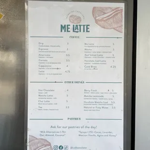 Menu as of June 2022