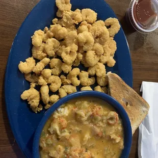 Etouffee and fried shrimp