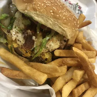 a burger and fries