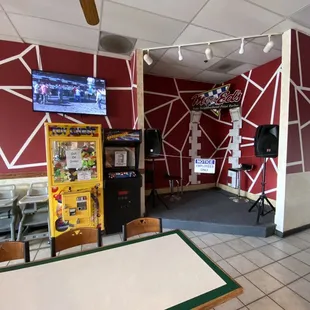 Toy chest, asteroids, open mic, karaoke and more.