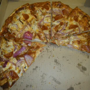 double linguisa, and onion.....3 topping 13.50 delivered