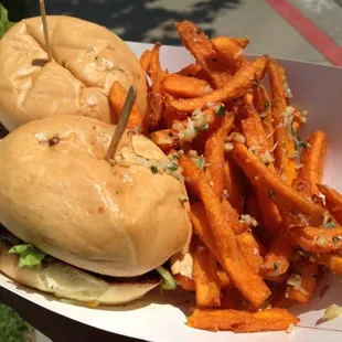 The Duke Sliders ($9) sliders with sweet potato fries ($4)