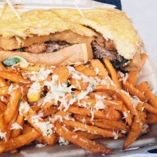 The Duke with sweet potato fries.