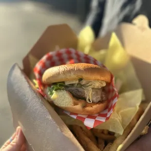 Frankenstein Burger plain with fries