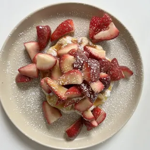Sweet Condensed Milk and Strawberry Belgian Waffle