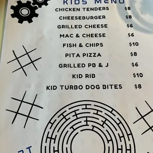 the menu for the restaurant