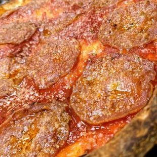 Pepperoni, parmesan, garlic, light cheese pizza right out of the oven!