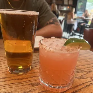 Beer and pink margarita