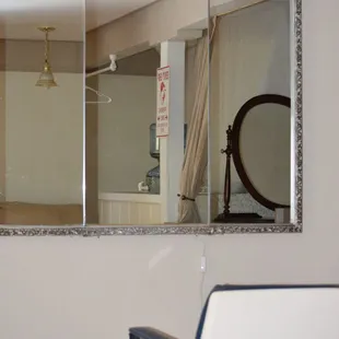 Our bridal suite/dressing area is accommodating to large bridal parties, complete with hairstyling station