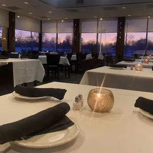Indoor dining room with view of the sunset