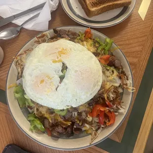 a plate of breakfast food