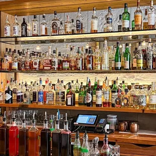 a bar filled with bottles of alcohol