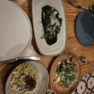 Fried Crispy Baby Artichokes, Grilled Broccolini, tajarin, chanterelle and truffle