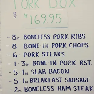 ALL PORK Meat box option (cut fresh to order)
